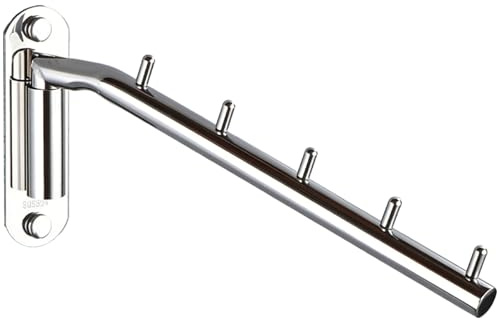 Skdqiee Wall Mounted Clothes Rack, Swing Arm Hanging Hook Rod, SUS304 Stainless Steel Folding Clothes Hanger with Five Hooks, 10.24 x 4.72 x 1.38 in for Bathroom, Laundry Room, Closet Organization
