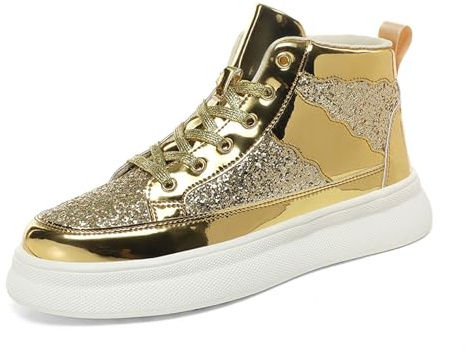Sneakers Uomo Eleganti, in Pelle Scarpe Sportive Alte Stringate Sneaker con Paillette Classiche Sportschuhe Sandali per Passeggio Urbane Outdoor 42 Oro