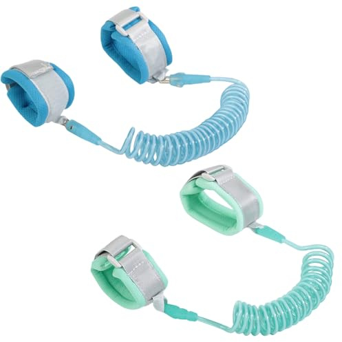 WUMZIRA Pack de 2 Pulsera Niños Antiperdida, Correa de Seguridad 1.5M con Rotación de 360°, Pulsera Identificativa Ajustable para Paseo y Actividades al Aire Libre, Verde y Azul