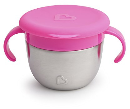 Munchkin® Snack+™ Stainless Steel Snack Catcher Cup with Lid, 9 Ounce, Pink, 1 Pack