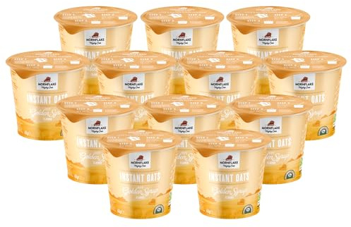 Mornflake - Oats2Go Golden Syrup Instant Porridge 12 x 62g Pots For On-the-go. Ready Meal Cereals Breakfast, Breakfast Oats In A Cup Just Add Water. Great Source Of Protein & Fibre