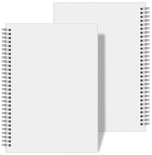 AHGXG Dotted Journal Spiral Notebook (2-Pack), Dot Grid Journal Large B5 with Transparent Hardcover, Wirebound Notebook 100GSM Dotted Paper, for Journaling, 7.3X 10