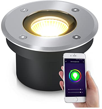lambado® Flacher LED Bodeneinbaustrahler für Aussen mit RGB Farbwechsel dimmbar - Alexa & Google Home steuerbar per App - Bodenleuchte/Bodenstrahler IP67 aus Edelstahl - Befahrbar & Wasserdicht