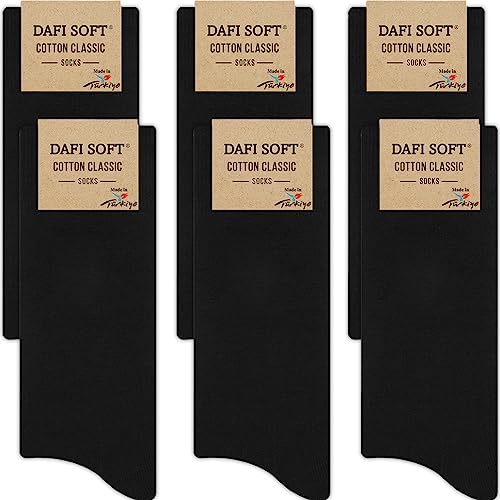 Dafi soft 6 Pairs Men's Cotton Socks, Comfortable, Made in Turkey (UK 9-12, 6x Black)