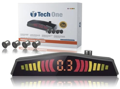 TECH ONE Sensores Aparcamiento Coche Estándar, Universal 4 sensores asistentes de Aparcamiento con Pantalla de Color LED, Kit de Alarma de Audio de Marcha atrás - Parking Sensor Standard Black Matte