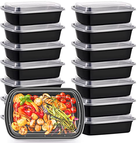 Kitch’nMore 38oz Meal Prep Containers, Extra Large &Thick Food Storage Containers with Lids, Reusable Plastic,Disposable Bento Box,Stackable,Microwave/Freezer/Dishwasher Safe, BPA Free (30Pack)
