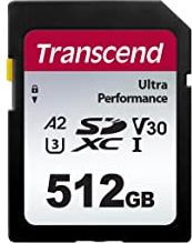 Transcend SDC340S 512GB SDXC U3 V30 A2 Memory Card, Speed up to 160/90MB/s for 4K Video Recording TS512GSDC340S