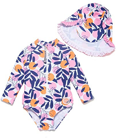 BONVERANO Bañador de una Pieza de Manga Larga para bebé niña protección UV 50+ (Rosa-Hoja,18-24meses…