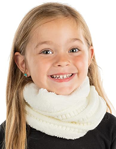 Funky Junque Kids Ivory White Fleece Scarf Toddler Infinity Neck Warmer Tube Gaiter Sherpa-Lined Face Cover for Boys and Girls Ages 1-9