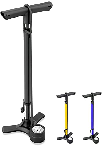 Hilo Sports Standluftpumpe Fahrrad - [Passt für alle Ventile] - 11 Bar Fahrradpumpe mit großem Manometer - Standpumpe Fahrrad aus lackiertem Stahl