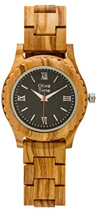 Mita - Made in Italy. Damenuhr aus Olivenholz | schwarzes Zifferblatt Ø40 mm | Dicke 10 mm | 20 mm Armband verstellbar | Natürliches und Elegantes Design, schwarz, Armband