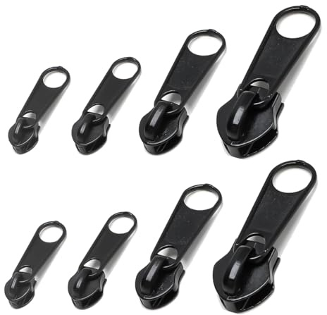 8Pcs Zipper Pull Replacement,Zinc Alloy Zips for Sewing Assorted Sizes UK Zip Puller,Detachable Zip Repair Kit,Extension & Fixing Pulls Rescue for Repair Clothes Jeans Coats Jacket Backpack Luggage