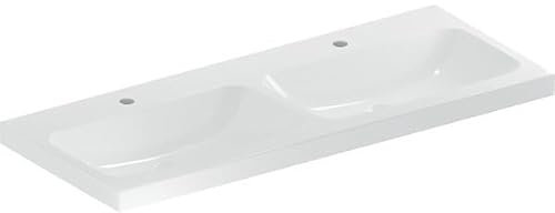 Geberit iCon Light Doppelwaschtisch, 120 cm x 48 cm, mit 2 Hahnlöcher, ohne Überlauf,501838, 501.838.00.6, Farbe: Weiß