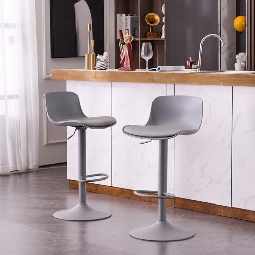 YOUNIKE Barhocker 2er Set Grau, Modern Design Höhenverstellbar Drehstuhl, Küchenstühle Tresenstuhl mit Rückenlehne & Fußstütze, Hohe Barhocker für Bartheke Küche