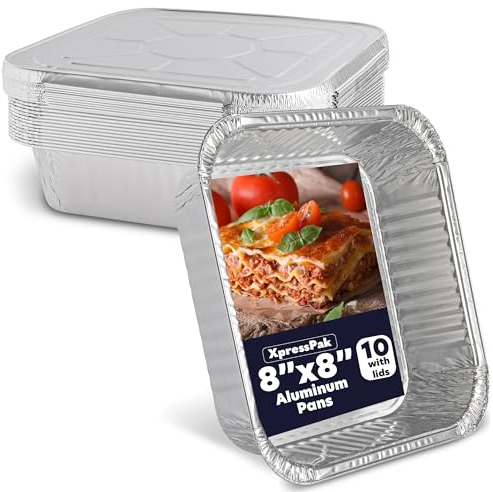 XpressPak [10-Pack - Aluminium Foil Trays with Lids - (20x20 cm) - Aluminium Pans Disposable Tin Trays Baking Foil Pans - Square Pans for Baking, Roasting & Food Prepping