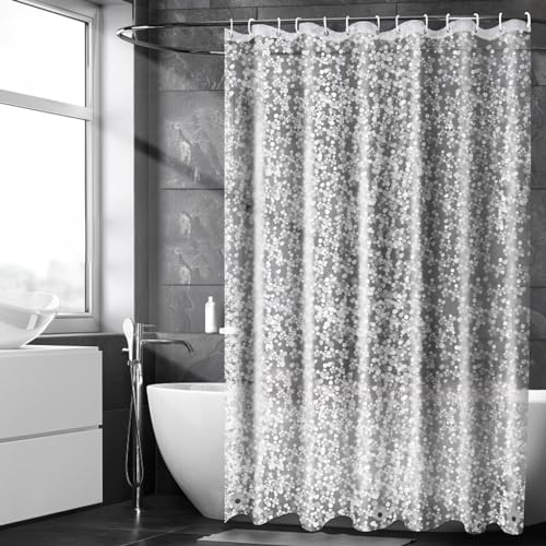 KUOGAS Duschvorhang Anti Schimmel 200x220 mit 3 Stärkere Magnete Unten,Transparent mit 3D Kieselsteinen Muster, Wasserdicht Eva Plastik Shower Curtains für Badewanne mit 12 Ringe