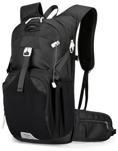 Outplea Fahrradrucksack Wasserdicht mit Helmnetz, MTB Rucksack Herren Damen Tagesrucksack, Thermischer Trinkrucksack für Camping Motorrad Wandern Laufen, Schwarz