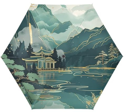 Amooorous Pavilions and Mountains and Rivers UV50+ large umbrella for travel and golf with patterned case for rain heavy duty auto open sombrillas de lluvia