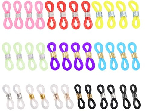 DHWEKU Chaîne de Lunettes avec 36 pièces Embouts, d'extrémités de lunettes, Boucles Connecteurs de Couleur Aléatoire, flexibles et adaptées à tous les styles, Retenez vos Lunettes avec Style!