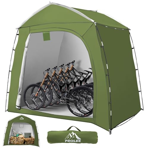 Almacenamiento de bicicletas de 2,2 x 1,5 m, tela Oxford impermeable para 4 bicicletas, cobertizo de bicicleta, cobertizo de jardín y almacenamiento al aire libre (arco verde, XXL para 4-5 bicicletas)