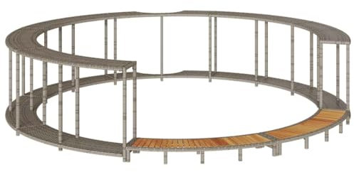 vidaXL Whirlpool-Umrandung mit Stauraum Holztreppe Grau Poly Rattan, Spa-Umrandung, Poolverkleidung, Whirlpoolumrandung Rund, Poolumrandung