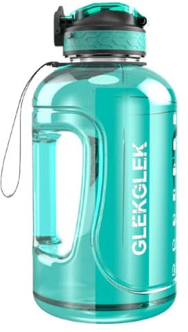GLEKGLEK 2 Liter Trinkflasche, BPA Frei, Trinkflasche Gym mit Zeitmarkierung, für Fitnessstudio, Büro, Outdoor, Täglichen Gebrauch (Cyan)
