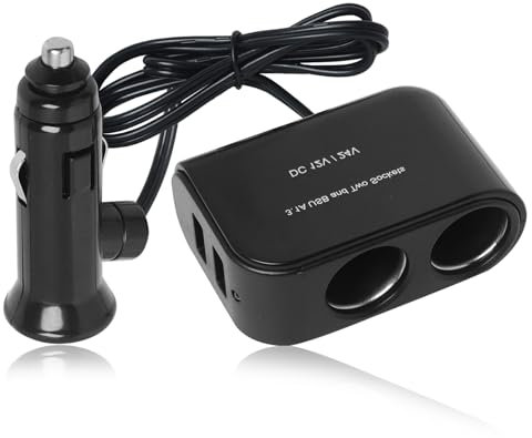 Car Cigarette Lighter Splitter Adapter with Dual Sockets & 2 USB Ports, 12/24V Vehicle Power Socket Splitter Charger for Dash Cams, GPS, Smartphones, Tablets - Fast Charge & Multi-Device Support
