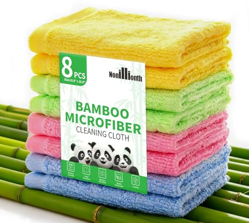 Bamboo Microfiber Cleaning Cloth-8Pcs Kitchen Wash Cloths,Wood Fiber Window Glass Rags,Micro Fiber Cloth for Cleaning Suitable for Dishes,Car Towel Rag Made From Baby Washcloths Material (multicolour)