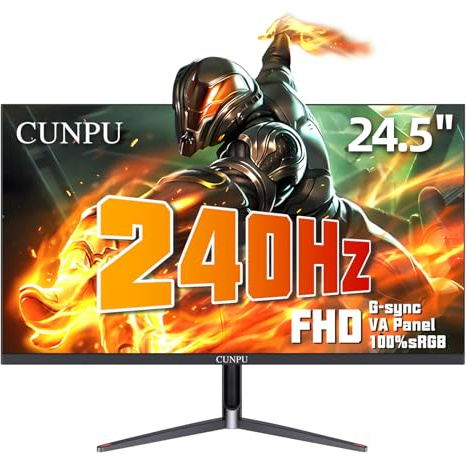 CUNPU 24 Inch 240Hz Gaming Monitor, 1080p FHD, Fast VA Panel, 1ms Adaptive Sync, Ultra Slim Frame, 16.7M Colors, sRGB 100%, HDMI 2.1 & DP 1.4, VESA, Eye Care, for PS5, Xbox, Gaming Computer Monitor