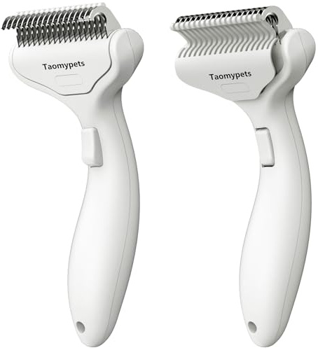 Taomypets Self Cleaning Grooming Rake Brush for Shedding Gently Removes Loose Undercoat Mats Tangled Deshedding Grooming Tool for Dogs Cats Extra Wide (White)