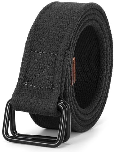 VONMELLI Cintura Canvas in Tela Web Cintura Uomo Casual Panno Cinture per Uomo Donna con Fibbia a Doppio Anello Nero L