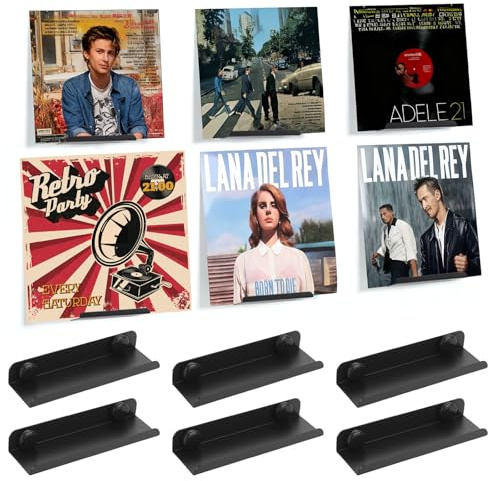 IYEREER 6 Supporti Metallo Da Parete Per Dischi Vinile | Multiuso per vinili, libri, CD e foto, adatti per soggiorno, camera e ufficio