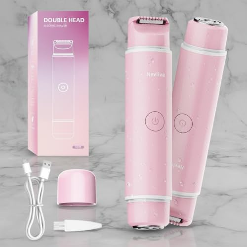 Recortadora de bikini para mujer, maquinilla de afeitar eléctrica y afeitadora de doble cabeza, IPX7 impermeable, recargable con pantalla LED, removedor de vello para zona púbica, axilas, piernas y