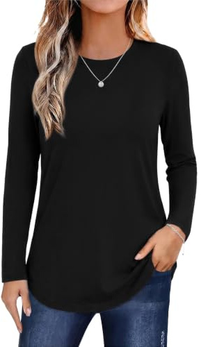 Aottori Camiseta de Mujer Manga Larga Elasticidad Cómoda con Cuello Redondo | Corte Ajustado, Diseño de Capa Base, Tejido Elástico, Tejido Ligero, Estilo Casual, Estilo Elegante