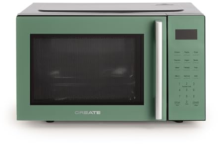 CREATE/MICROWAVE STUDIO/Microondas con función grill y horno verde sage/Capacidad 23L, plato de Ø28,5 mm, 10 niveles de potencia, 8 programas automáticos, 3 modos grill, pantalla LED, 1000W