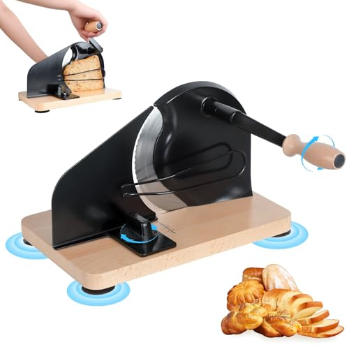 Upgrade Manual Bread Slicer, Homemade Sourdough Bread Cutter, Hand Crank Home Slicer with Scale Line and Steel Fence, Sharp Blade, Adjustable Width Black