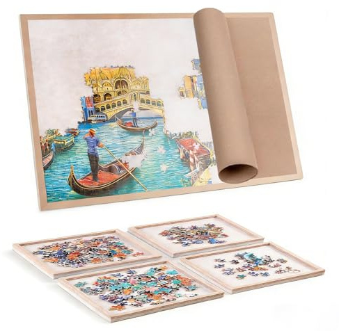 Tablero para Puzzle 1000 Piezas Plegable con 4 Bandejas de Clasificación y Cubierta Protectora - Mesa de Rompecabezas de Fieltro Ligera - Puzzle Board Almacenamiento Portátil - Porta Puzzle