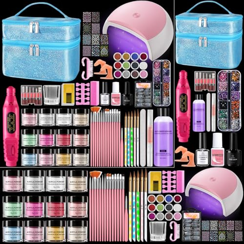 Kit Acrilico para Uñas Completo Con Lámpara,12 Polvo Acrilico,Bolsa Glitter