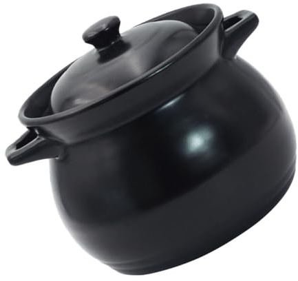 Gatuida Olla de Cerámica Negra de 1.1 Litros Resistente a Altas Temperaturas para Estofado y Sopa, Cazuela Pequeña Adecuado para Cocinar Arroz y Guisos en Casa