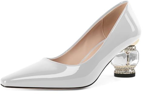 EDEFS Scarpe Donna Décolleté in Vernice con Punta Affusolata Tacco Gioiello 5 cm per Ufficio Festa e Sera Bianco EU41