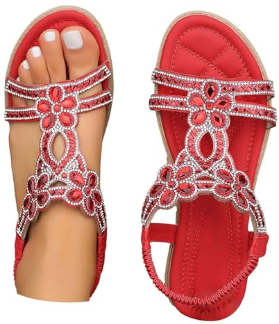 Sandaletter damer glitter platt, sandaler damer platta eleganta, slip-on strass strandsandaler öppen tå andas fritidssandaler lätta bekväma sommarskor mjuka halkfria sandaler