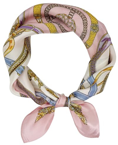 Lsharon Sciarpa in 100% seta di gelso con stampa grafica, 53 x 53 cm rosa Taglia unica