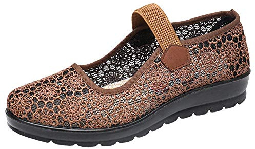 missfiona Mary Jane Shoes for Women Cloth Walking Shoes(4, Brown)