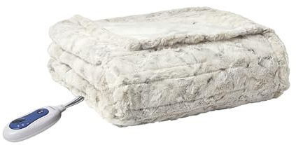 Beautyrest Zuri Reversible Faux Fur to Mink Electric Blanket,Auto Shut Off, Virtually Zero EMF, Multi Heat Setting,UL Certified, Machine Washable, Snow Leopard Throw 50 x 70,100% Microfiber