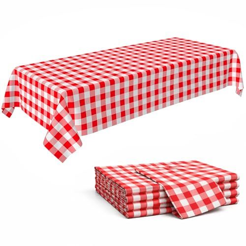 C CRYSTAL LEMON Disposable Picnic Tablecloths Pack of 4 – Red & White Gingham Vinyl Table Covers, Waterproof & Wipe Clean, Ideal for BBQs, Garden Parties & Events