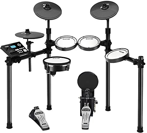 HXW SD61-5 Professional Electric Drum Set Mesh Electronic Drum Kit with 447 Sounds, Dual-zone Snare, Cymbal With Choke, Kick Tower, Support to Add Extra Tom & Cymbal