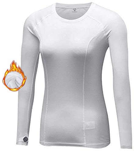 Sillictor Thermal Base Layer Womens Wicking Ski Base Layers with Thumb Hole Long Sleeve Running Top for Sports Gym Hiking Cycling Women Compression Tops High Wicking Breathable Warm 5021 White S