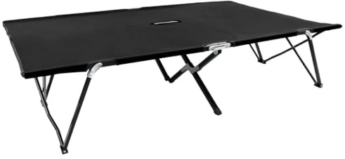 vidaXL Double Folding Sun Lounger - Black Steel Frame, 600D Polyester Fabric, Portable, Elevated Camping Cot for Two