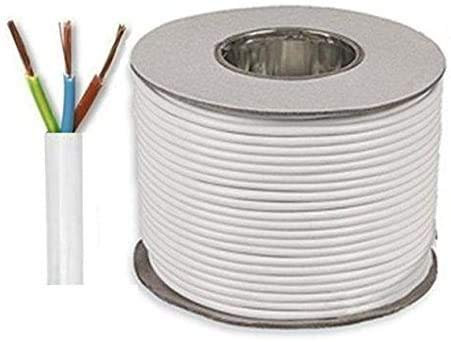 Electrical Core Round PVC Mains Electrical Cable Copper - 3183Y 3 Core x 1.0 mm² 10 Amp PVC Flexible Cable Cut To Length Flex-Wire High Temperature Resistance (White, 50 Meters)