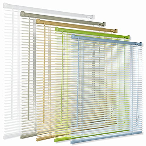 Jalousie Vista Store vénitien de fenêtre pour l'intérieur - Store en plastique avec lamelles réglables, tige rotative et clip de sécurité - Avec cordon de traction et matériel de montage (beige, 55 x